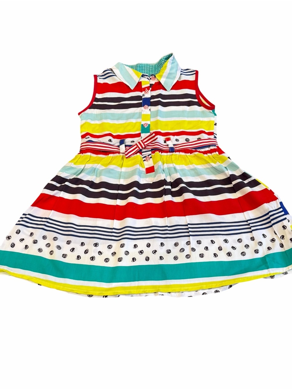 deux par deux, Sleeveless Striped Dress in Red, Yellow, Teal, Navy & Wh, Size 4